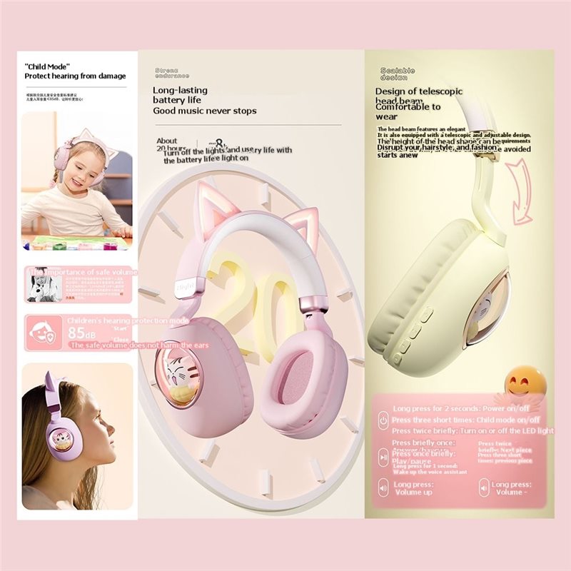Składane bezprzewodowe słuchaw – Cat Ear Bluetooth Headset Led recenzja i cena